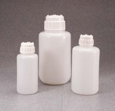 packaging Thermo Scientific Nalgene Heavy-Duty Bottles with Closures high-density polyethylene with white polypropylene closure Nalgene HDPE large, thick-walled bottles with wide mouths are