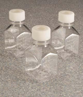 Thermo Scientific Nalgene Square Media Bottles polyethylene terephthalate copolyester, with septum closure, in shrink-wrapped trays, sterile Nalgene Square Media Bottles with septum closure are made