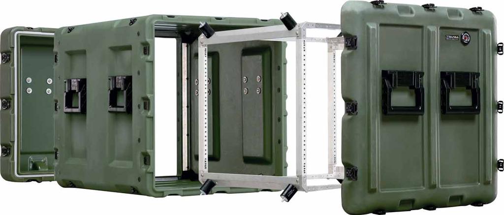 ALL HARDIGG RACK CASES FEATURE: Patented, molded-in metal inserts for catch and hinge attachment points provide strength and spread loads to the container wall for maximum integrity Molded-in