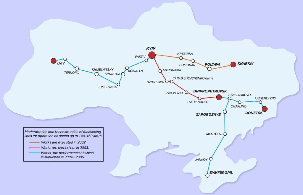The scheme of Ukrainian railway network for introduction