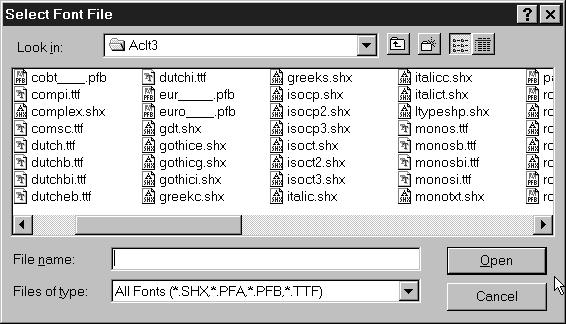 4 Okvir za dijalog Select Font File. Effects u tom podru~ju odabirete opcije i upisujete vrijednosti vezane za `eljeni izgled budu}eg stila teksta.