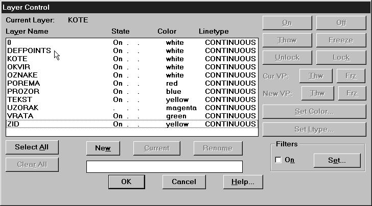 Kotiranje 10. POGLAVLJE 217 Slika 10.28 Okvir za dijalog Layer Control. Slika 10.29 Kompletno kotiran tlocrt kupaone.