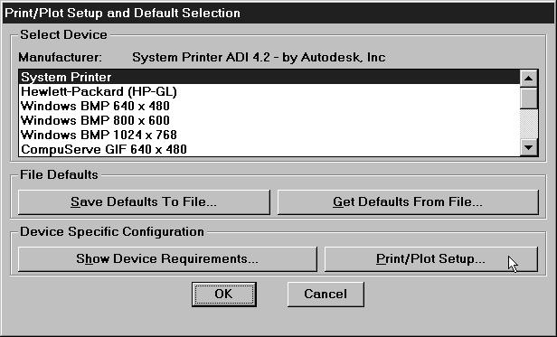 222 VII. DIO Slika 11.3 Okvir za dijalog Print/Plot Setup and Default Selection. Vi ne vr{ite odabir iz tog popisa nego kliknite na gumb Print/Plot Setup.