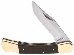 Pocket Knives One Blade Sportsman Knives Sharp Point Blade Curved handle with big bolster. Brass bolsters and ebony wood handles. Stainless steel blades for long life. Brass linings.