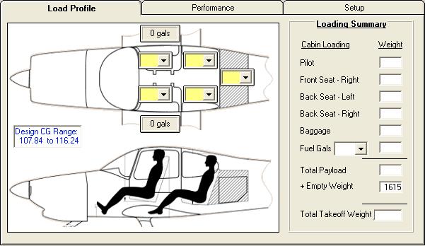 In this example we are selecting 165 pounds for the pilot seat. If you want to be accurate on the weight and the pilot weighed 167 pounds, you can type this value in the yellow box.