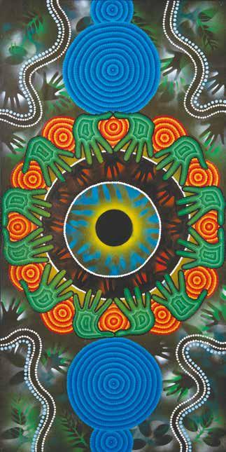 The centre of the first artwork produced in Brisbane represents Suncorp s logo, the sun, also a significant symbol for many Indigenous Australian cultures and the centre point of the Aboriginal flag.