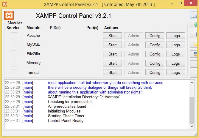 14 Slika 10: Izgled XAMPP nadzorne plošče 2.7.