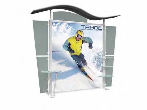 Fabric Pop Up Displays NEW NEW PACKAGE 10FT A Product Code: TMD-A Graphic Material: Fabric (1) Modular display frame (1) Arch canopy with fabric (1) Top acrylic vertical frosted plex (4) Frosted