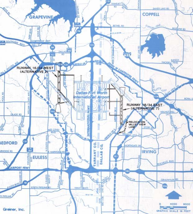 EIS & New Runways In the late 1980s, DFW updated its Airport Development Plan, which projected a need for two new north/south runways one on DFW s east side and one on the west.
