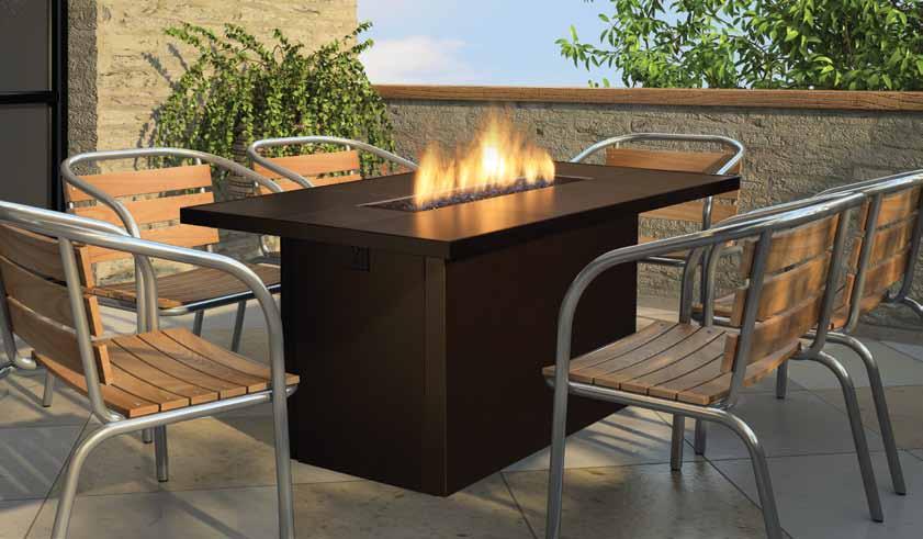 Plateau PTO30IST Island firetable shown with coffe tile top and copper glass crystals.