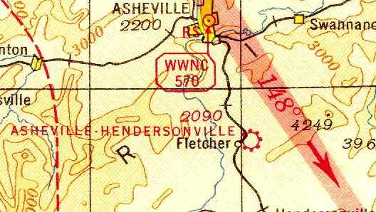 Asheville-Hendersonville was depicted as a commercial or municipal airport on the May 1941 14M Regional Aeronautical Chart (courtesy of Chris Kennedy).