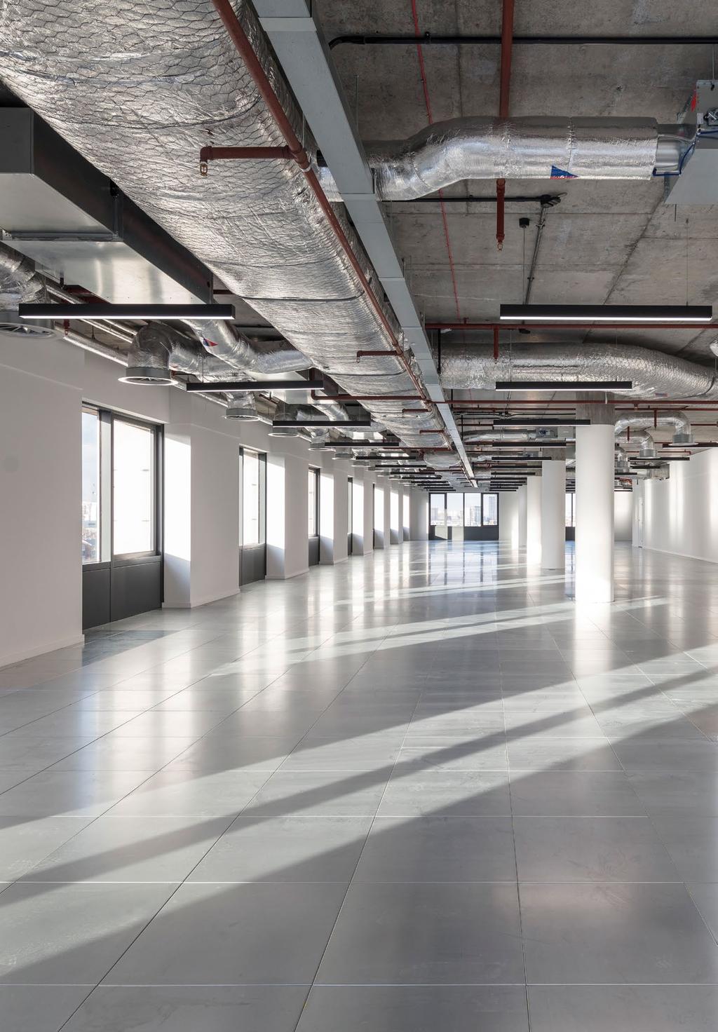 Technical Specification VAV air conditioning 14 lifts provide access to all floors 8 male with 6 urinals, 6 female and 2 disabled WCs per floor LED lighting WiredScore: Platinum (Speeds up to 10,000