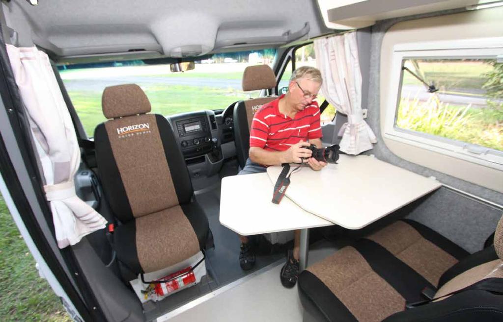 6 Day Test Both cab seats swivel easily and completely, while the dinette s Euro-style swing-out extension leaf is a welcome new touch to the Horizon range.