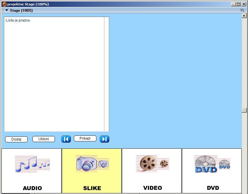 Na ovoj slici je prikazan izgled interfejsa kada se u meniju izabere SLIKE.