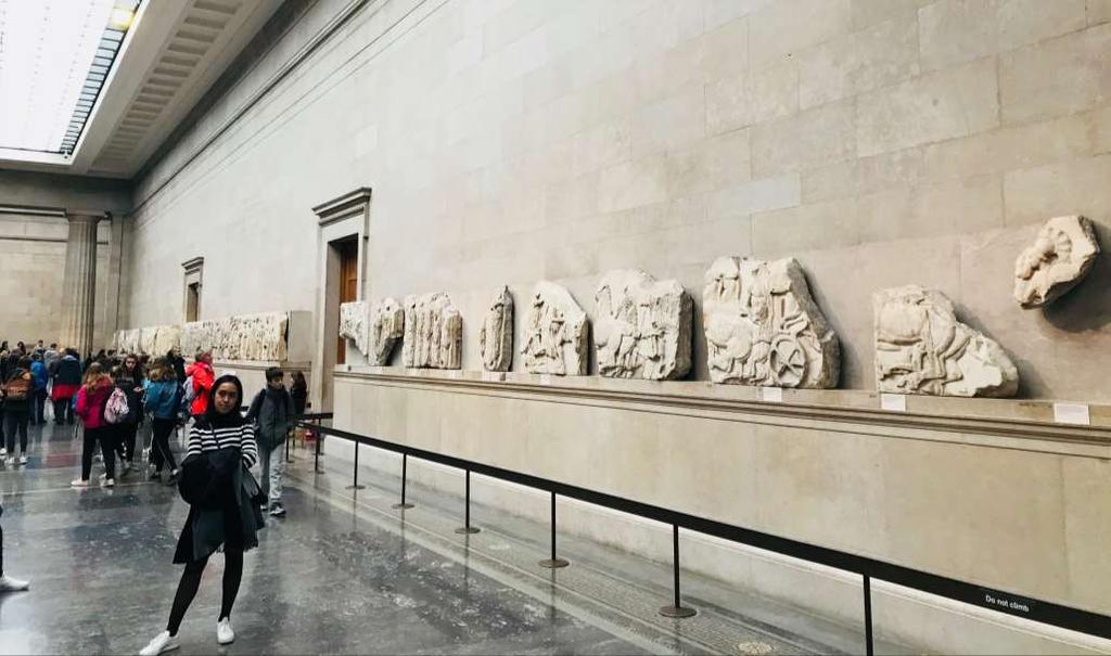 The Parthenon frieze is a marble sculpture created to decorate the upper part of the Parthenon which was a temple dedicated to the