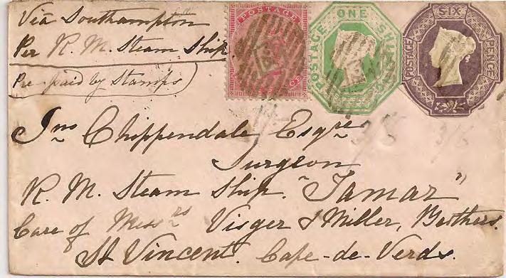 1856 OCTOBER 8, 1856: London, England to St. Vincent, Cape Verde Islands via Southampton per Royal Mail Steam Packet.