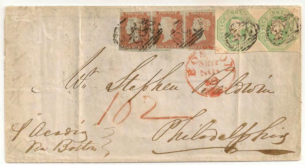 NOVEMBER 4, 1848: Liverpool, England to Philadelphia, PA per Cunard Acadia paying 2/- rate for 1 ounce plus 3d