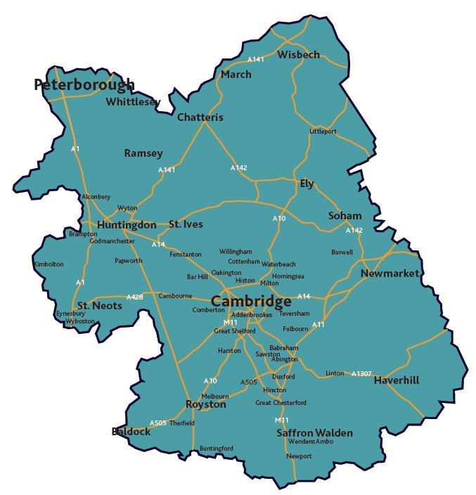 The area Peterborough Chatteris March Wisbech Huntingdon St Ives Ely