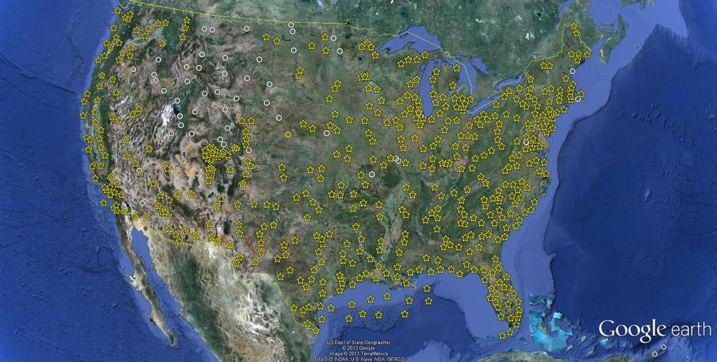 Radio StaDon LocaDons - CONUS 535 Sites Reporting on Network : 537 Sites Constructed : 53 Sites in