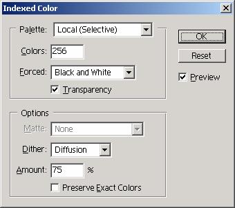 Idealan za internet prikazuje 256 boja (zajedničke za PC i Mac) Indexed color Međutonovi 106 Indexed color (2) Palete: Exact paleta boja koje se nalaze u RGB modelu System (Mac OS) Mac sistemska