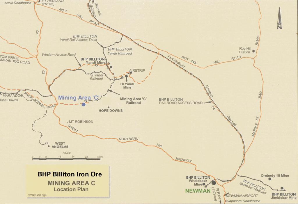 MAC PACE Briefing Paper 4/4/02 9:16 AM Page 3 BRIEFING PAPER BHP BILLITON The Mining Area C development will Development of a mine and processing facility at C deposit to produce 15mtpa of Marra