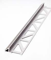 Te specially engineered triangular sape of tese trims provides exceptional streng t and protection for tiled edges and corners. 45 Aluminum & PVC 53/64" 1/25" BRASS 8.