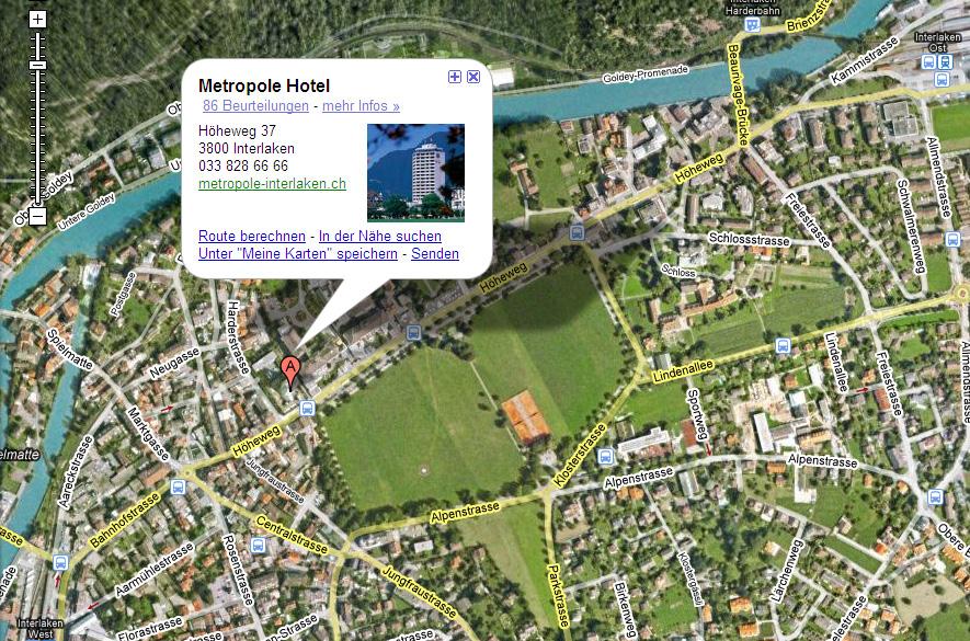 SITUATION AND ROUTE DESCRIPTION HOW YOU MAY FIND US The Hotel Metropole is situated in the center of the beautiful mountainous area of the Bernese Oberland.
