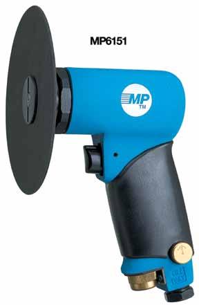 regulator for on-the-job adjustment Ergonomic grip for operator comfort Lower dba and lighter than competitive models 7/16-20 spindle thread MP6151 Model Free Soeed Disc Length Weight Hose Size Air