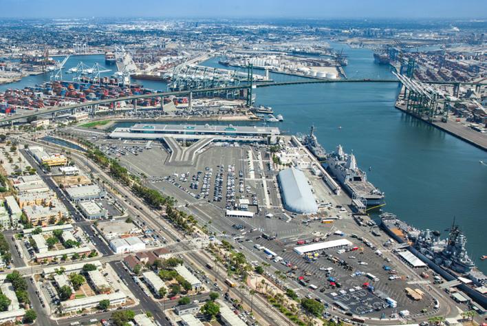 LOSANGELES OVERVIEW THE PORT OF LOS ANGELES, also called America's Port, is a port complex that occupies 7,500 acres of land and water along 43 miles of waterfront and adjoins the separate