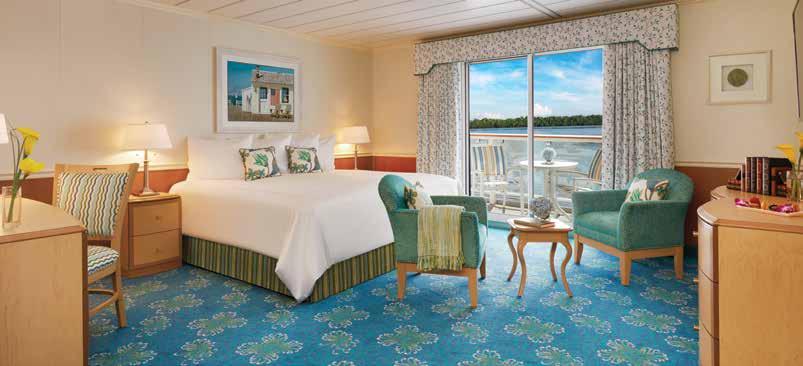 All staterooms have interior entrances offering maximum privacy and providing guests unobstructed views through floor-to-ceiling, sliding-glass