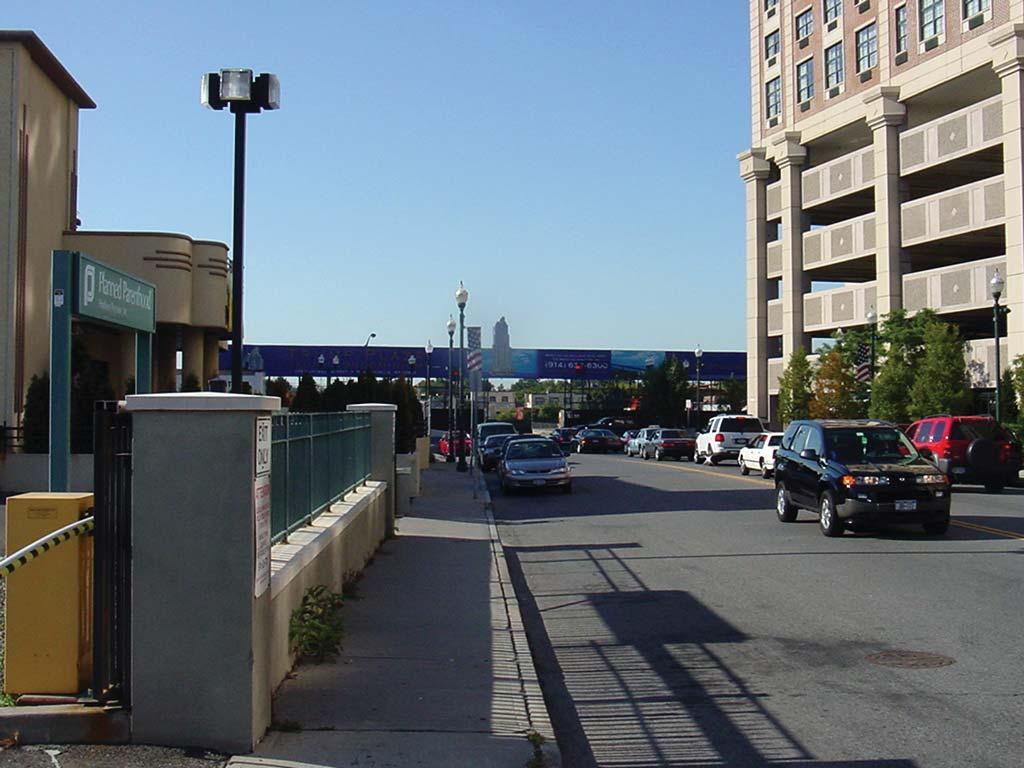 View north along LeCount Place, with New Roc City garage