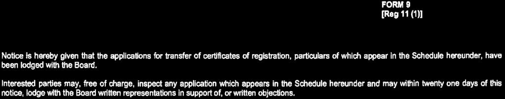 33 Eastern Cape Liquor Act (10/2003): Notice of lodgement of applications for transfer of certificate of registration 3817 PROVINSIALE KOERANT, BUITENGEWOON, 24 MAART 2017 No.