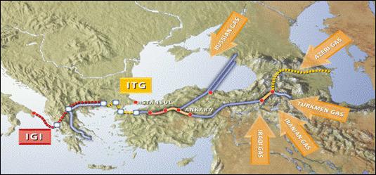 The Strategic Value of the ITGI Corridor The ITGI Corridor will allow to import natural gas to Italy, through Turkey and Greece, from the Caspian Sea Area.