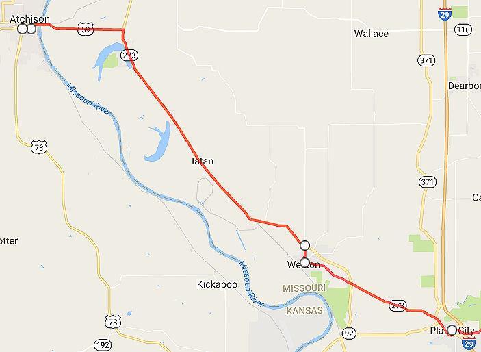 ATCHISON Watkins Mill State Park, MO Atchison, KS (cont.) LEWIS & CLARK STATE PARK PART #4 PLATTE CITY, MO TO ATCHISON, KS SR 45 & 273 41.6 Continue on northbound SR 273 45.