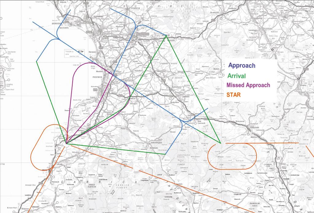 What arrival routes are being proposed? The new arrival procedures we have designed replicate the existing approach procedures as closely as possible, but with the addition of modern T-Bar tracks.