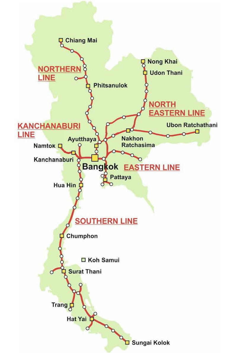 Thailand s Railways, Pt. 1 by John Polyak Keystone Division s Overseas Correspondent Thailand has five major train lines which are shown on the map below.
