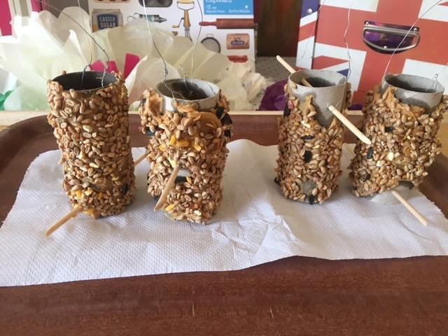 We also made handmade bird feeders for the garden, this was a fun but sticky activity.