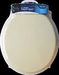 TOILET SEATS 17 WHITE ROUND COATED MDF WOOD TOILET SEAT EDP# 423360 Packaged complete with mounting hardware. Easy to install. Clean with soap and water.