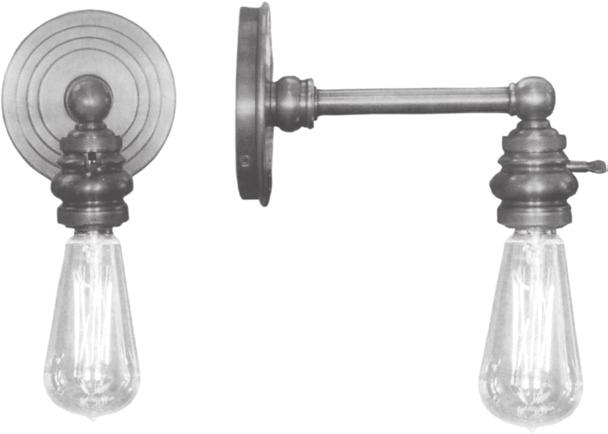 Sconce shown with a Ferrowatt F1910 lamp. Lamp sold separately. STANDARD SPECIFICATIONS Voltage: 120V & 240V Lamping: 60W max. medium screw base. Best when used with a Ferrowatt Antique Lamp.