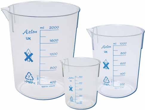 Second, this vertical lip allows the beakers to be stacked together in sets when not in use. Maximum temperature for PP is 135 C; PMP is 150 C to 180 C for short intervals.
