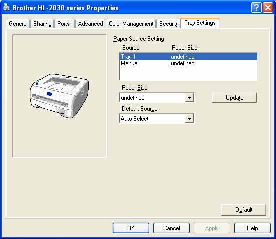 Pokretački program i softver Pločica Tray settings (Postavke ladice) 2 Paper Source Setting
