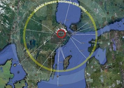 based on radar data. Based on the planned landing sequence a time constraint is calculated that needs to be achieved by inbound aircraft.