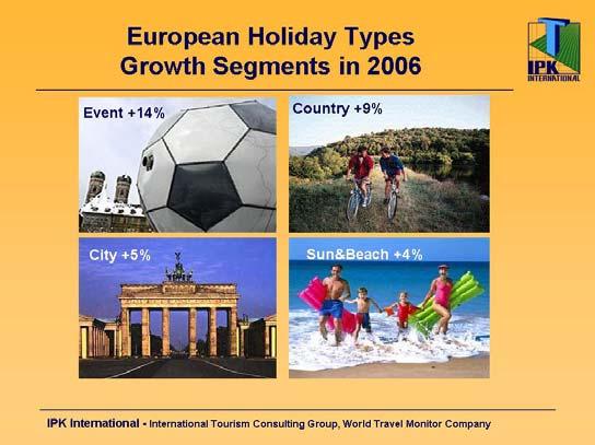 growth. With a gain of 14%, the Event segment demonstrated the greatest growth in 2006. Countryside holidays also posted solid growth of 9%.