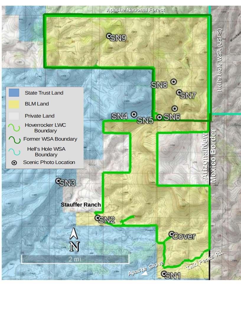 Section 1: Overview of the Proposed LWC Hoverrocker Summary Map - The proposed Hoverrocker LWC encompasses about 4,600 acres of BLM land, contiguous with the Hells Hole Wilderness Study Area (WSA) to