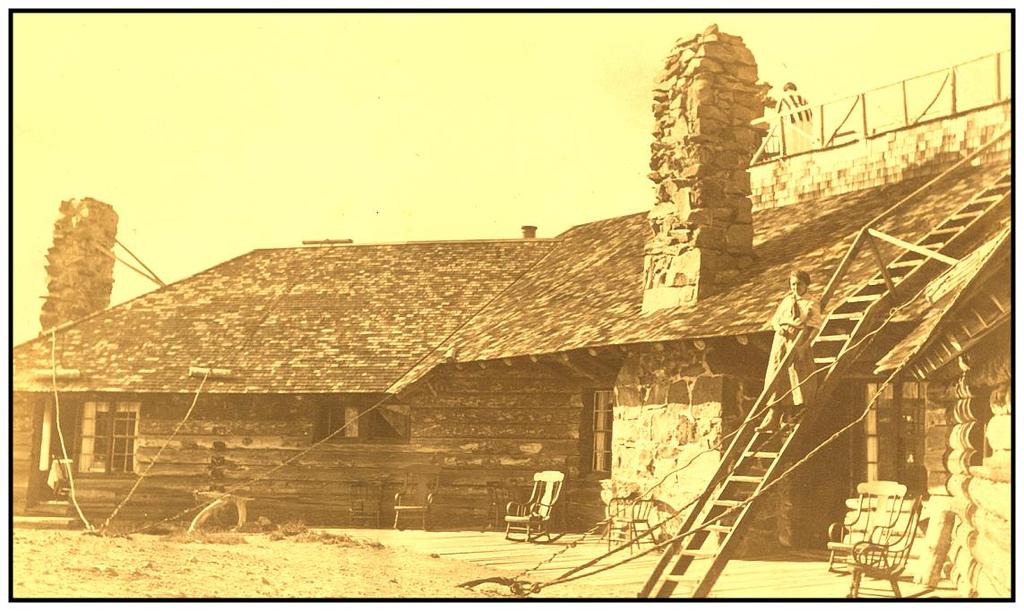 This view shows Cloud Cap Inn in 1910 with visitors on the observation deck and ladder. Photo courtesy of Stephen Kenney. Dorsey Smith assumed the operation of the Inn around 1910.