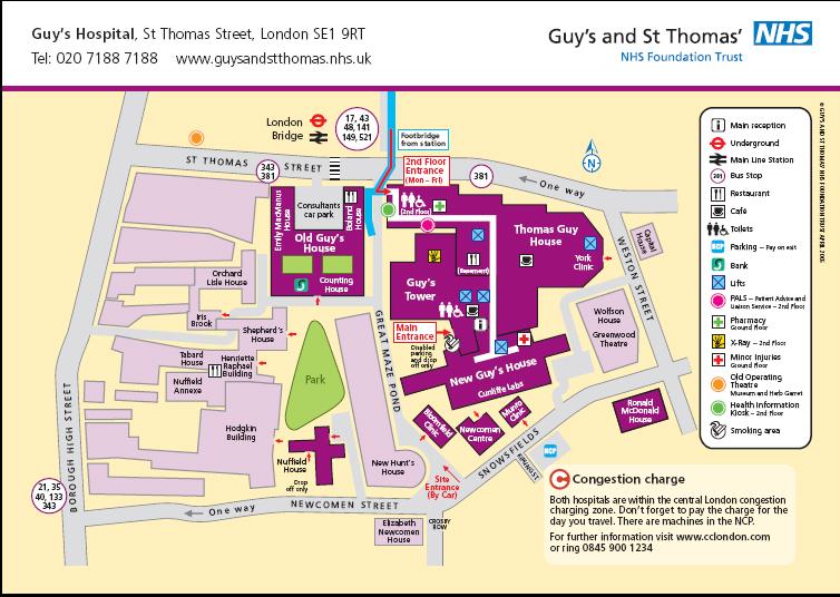 Guy s Hospital campus map Roben s Suite (Guy s Tower) Enter through the main entrance of Guy s Hospital off Great Maze Pond, follow internal signs to Guy s Tower.