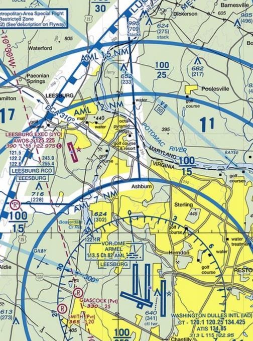 9 OPERATIONS AT LEESBURG ~ 35 miles west of Washington, DC Designated general aviation reliever for Washington-Dulles International Airport (IAD), ~ 9 miles southeast Non-towered operations in Class
