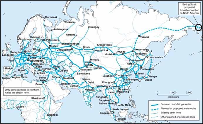 Figure 3 is agreement in Eurasia now to implement a very extensive transportation network which provides for economic growth and development.