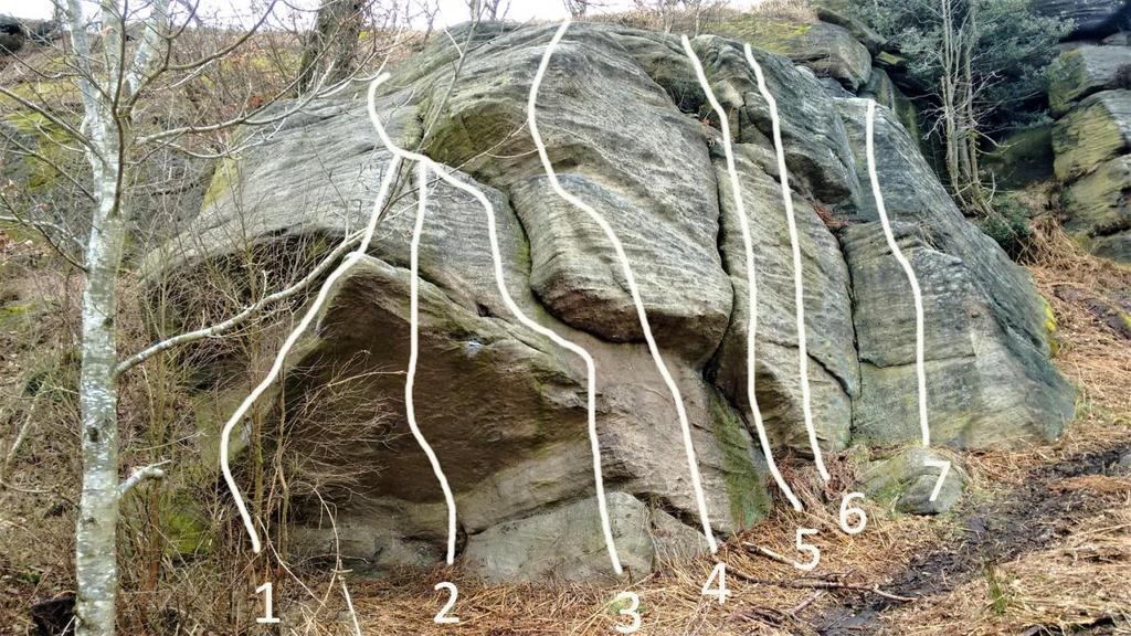Pocket Block Below and slightly to the right of Plantation Crack. 1/ Backhand 6c * SDS Using either the arête and crimp to its right or crimp and pocket.