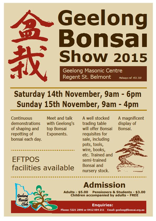GEELONG BONSAI CLUB ANNUAL SHOW The Convention will be held at the Wrest Point Hotel from 20-23 May 2016.